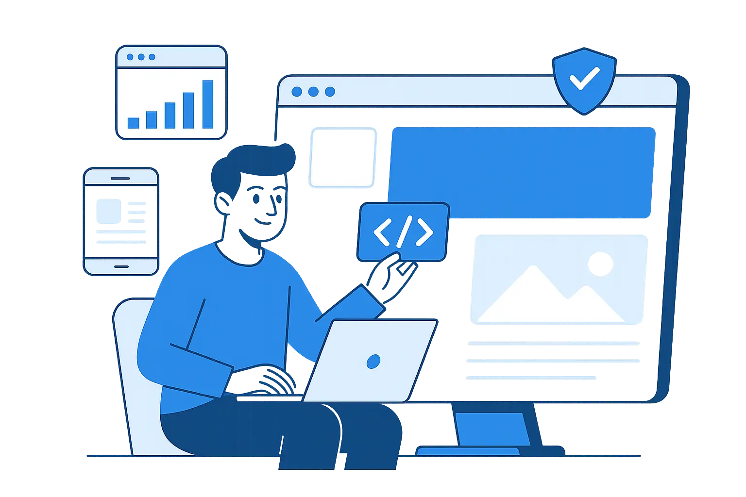 Illustration of modern website development process